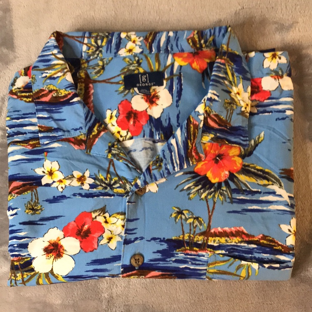 Hawaiian shirt Mens blue red green 2XL